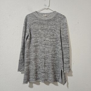 ​EILEEN FISHER Marled Knit Tunic Sweater Lagenlook Side Slits Gray